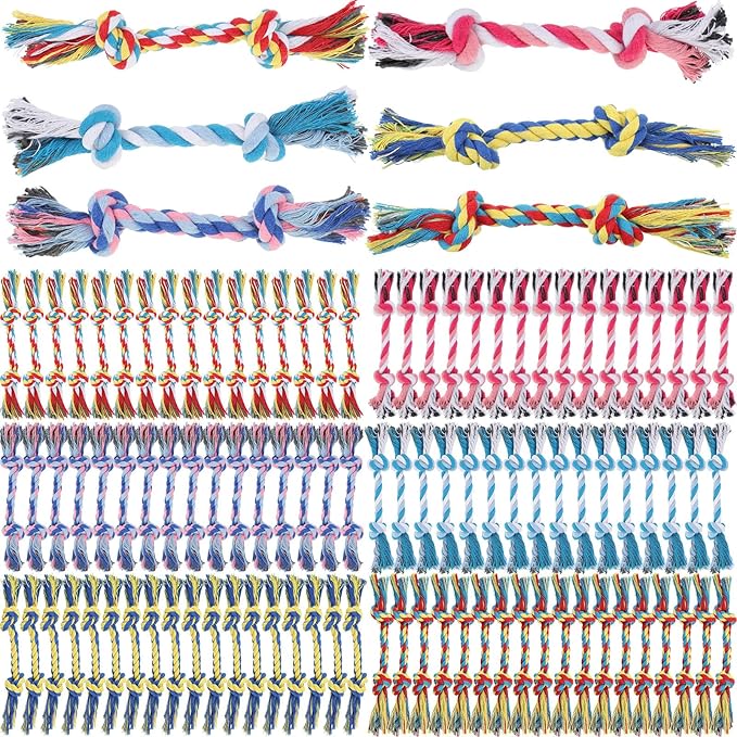 100 Pieces Knot Rope Dog Toys Multi Color Puppy Chew Toy Cotton Puppy Toys Dental Dog Teething Toys 2 Knot Dog Tug for Small and Medium Dogs Aggressive Chewers Supplies