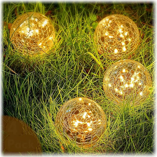 Honoson 4.7 Inch Solar Globe Lights Outdoor Waterproof, Solar Balls for Garden Cracked Glass Ball, Ground Landscape Garden Decor for Patio and Yard Lawn Backyard (4 Pieces)