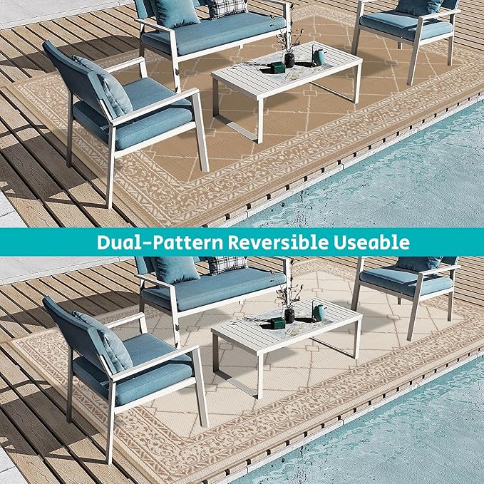 HEBE Outdoor Rug Waterproof 6x9, Plastic Straw Rug Camping Rug, Reversible Outdoor Patio Rugs RV Mat Clearance, Indoor Outside Floor Carpet for Porch,Deck,Camper,Balcony,Backyard