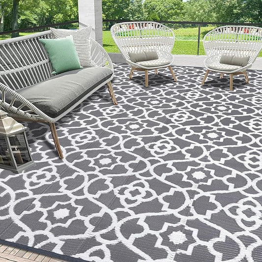HEBE Outdoor Rug Waterproof 9x18, Plastic Straw Rug Camping Rug, Reversible Outdoor Patio Rugs RV Mat Clearance, Indoor Outside Floor Carpet for Porch,Deck,Camper,Balcony,Backyard
