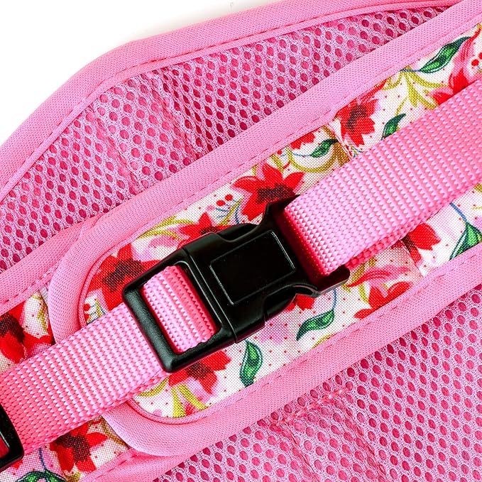 Mile High Life Dog Harness, Air Mesh Floral Vest Harness for 20 lbs Small Dogs & Cats, Easy Get on Adjustable Easy Closures Both Neck and Chest(Lily, M Chest 18"-20")