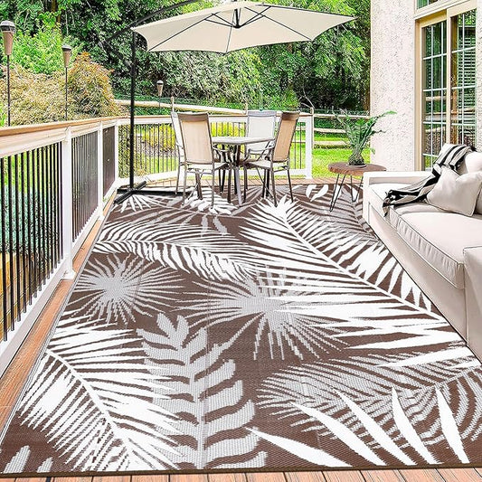 HiiARug Outdoor Rugs 9'x12' for Patios Clearance Brown Reversible Outdoor Rug, Outdoor Plastic Straw Rug RV Camping Rug Large Outdoor Mat for RV, Patio, Backyard, Deck, Picnic, Beach, Trailer, Camping