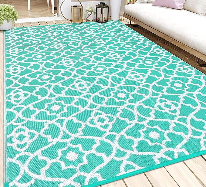 HEBE Outdoor Rug Waterproof 6x9, Reversible Plastic Straw Rug RV Camping Rug, Indoor Outdoor Patio Mat Clearance, Outside Carpet for Porch,Deck,Camper,Balcony,Backyard,Picnic
