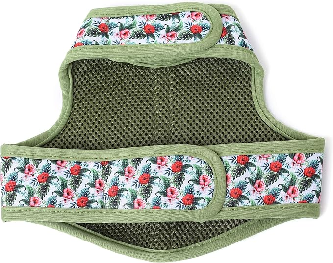 Mile High Life Dog Harness, Air Mesh Floral Vest Harness for 20 lbs Small Dogs & Cats, Easy Get on Adjustable Easy Closures Both Neck and Chest(Wild Rose, S Chest 16"-18")