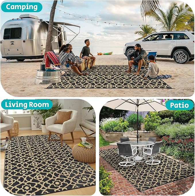 HEBE Outdoor Rug Waterproof 8x10, Reversible Plastic Straw Rug RV Camping Rug, Indoor Outdoor Patio Mat Clearance, Outside Carpet for Porch,Deck,Camper,Balcony,Backyard,Picnic