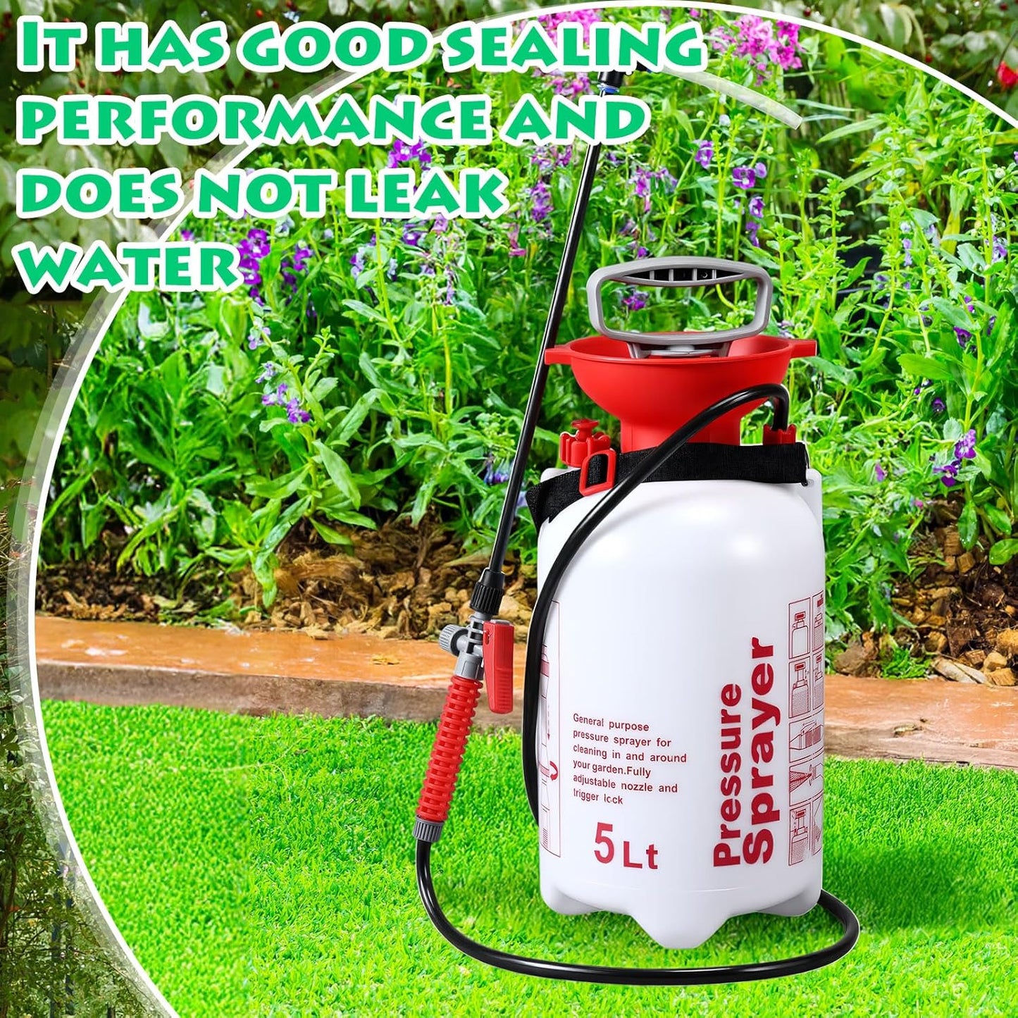 Honeydak 1.3 Gallon 5L Garden Pump Pressure Sprayer Watering Can Device for Watering Hanging Plant Basket Hard to Reach Pump Sprayer for Weeds, Lawn Care & Pesticides (Red)