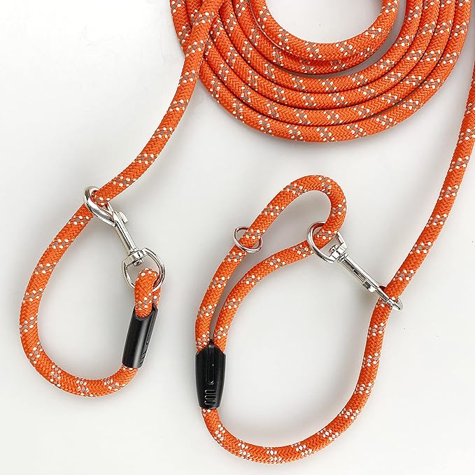 Long Rope Dog Leash for Dog Training 12FT 20FT 30FT 50FT, Reflective Threads Dog Cat Leashes Tie-Out Check Cord Recall Training Agility Lead for Large Medium Small Dogs (Orange, 10mm*30ft)
