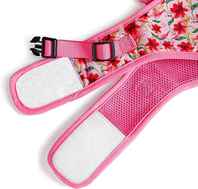 Mile High Life Dog Harness, Air Mesh Floral Vest Harness for 20 lbs Small Dogs & Cats, Easy Get on Adjustable Easy Closures Both Neck and Chest(Lily, M Chest 18"-20")
