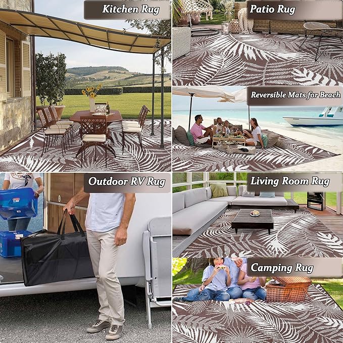 HiiARug Outdoor Rug 5x7Ft Outdoor Plastic Straw Rug Waterproof Outdoor Rugs for Patios Clearance Reversible Patio Mat Outdoor Carpet for Patio Camping Porch Deck RV Camper Backyard