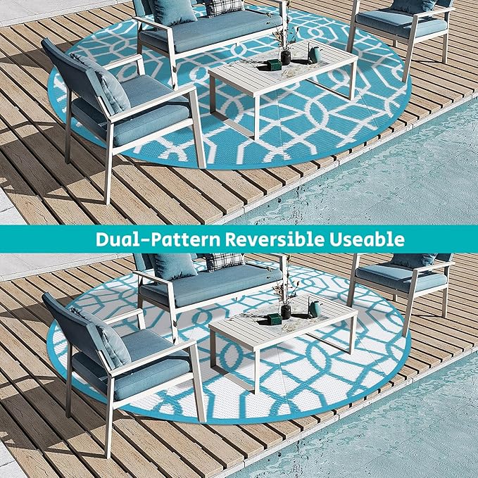 HEBE Outdoor Rug 8ft for Patios Waterproof Clearance Reversible Patio Mat Plastic Straw Rug RV Camping Mat Outside Area Rug Carpet for Camping RV,Porch,Deck,Balcony,Camper,Backyard