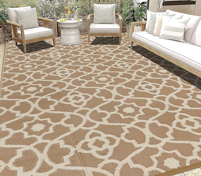 HEBE Outdoor Rug Waterproof 9x12, Plastic Straw Rug Camping Rug, Reversible Outdoor Patio Rugs RV Mat Clearance, Indoor Outside Floor Carpet for Porch,Deck,Camper,Balcony,Backyard