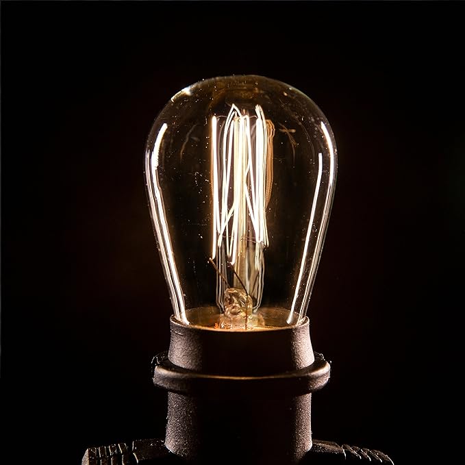 Hometown Evolution, Inc. E26 Outdoor Commercial String Lights with Suspended Socket for Weatherproof Heavy Duty Vintage Outside Lighting (S14 Lantern Edison 11 Watt Bulbs, 24 Foot 12 Socket)