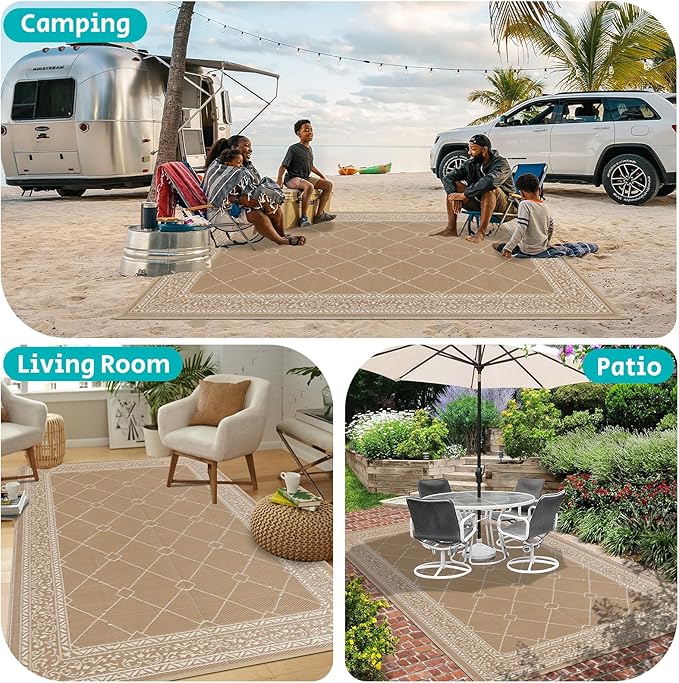 HEBE Outdoor Rug Waterproof 6x9, Plastic Straw Rug Camping Rug, Reversible Outdoor Patio Rugs RV Mat Clearance, Indoor Outside Floor Carpet for Porch,Deck,Camper,Balcony,Backyard