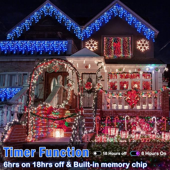 Hezbjiti Christmas Lights Decorations Outdoor, 1600LED 164FT Curtain Fairy Lights 8 Modes 320 Drops Fairy String Curtain Lights for Christmas Decor Eaves Window Party Yard Garden