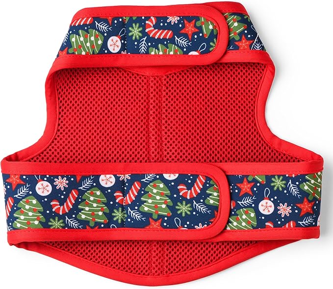 Mile High Life Velcro Dog Harness, Air Mesh Floral Vest Harness for 20 lbs Small Dogs & Cats, Easy Get on Adjustable Easy Closures Both Neck and Chest(Red Tree, S Chest 16"-18")
