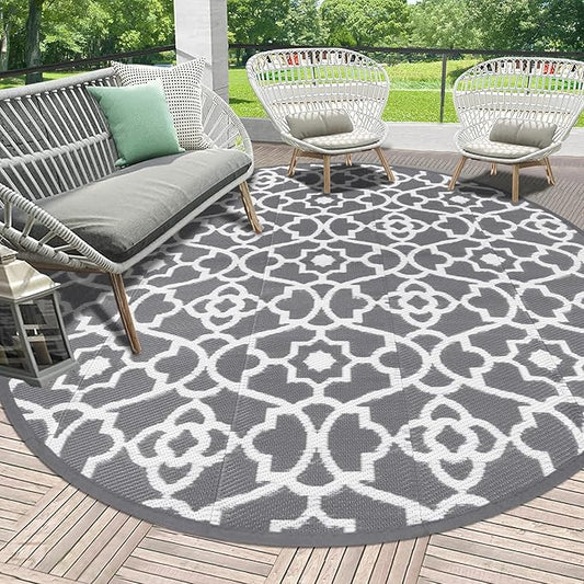 HEBE Outdoor Rug Waterproof 8ft, Plastic Straw Rug Camping Rug, Reversible Outdoor Patio Rugs RV Mat Clearance, Indoor Outside Floor Carpet for Porch,Deck,Camper,Balcony,Backyard