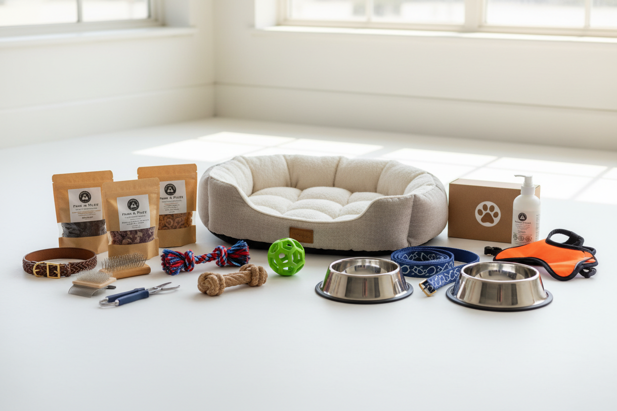 From durable toys that encourage play and mental stimulation to cozy beds, collars, and grooming tools, every product is chosen with quality and safety in mind. We also carry nutritious treats, feeding accessories, and practical care items to make daily pet care easier and more enjoyable. (make it real photo)